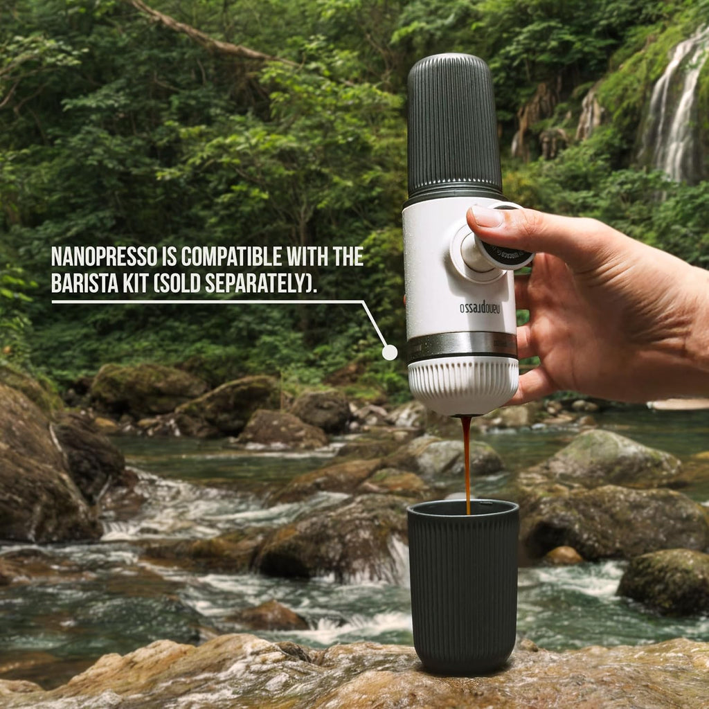 Nanopresso Portable Espresso Maker Bundled with Protective Case, Upgrade Version of Minipresso, Mini Travel Coffee Machine, Perfect for Camping, Travel and Office (New Elements Chill White)